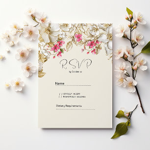 Luxury ivory pink white gold flowers RSVP  Invitation