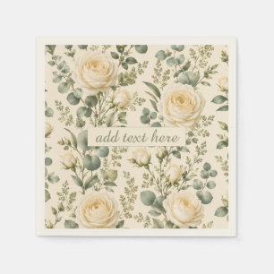 Luxury Ivory Rose & Sage Green Eucalyptus Wedding Napkin