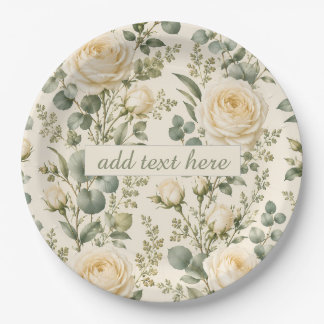 Luxury Ivory Rose & Sage Green Eucalyptus Wedding Paper Plate