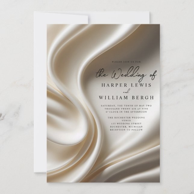 luxury ivory satin wedding invitation (Front)