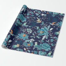 Luxury Japanese Blue Peony and Birds Romantic