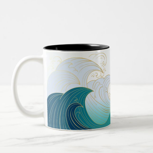 Luxury Japanese wave pattern Two-Tone Coffee Mug (Left)