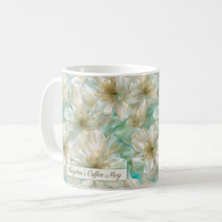 Luxury Jasmine Golden Sage Green Floral Script  Coffee Mug
