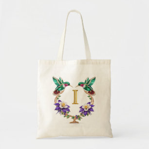 Luxury Jeweled Hummingbird Monogram I Wedding Tote Bag