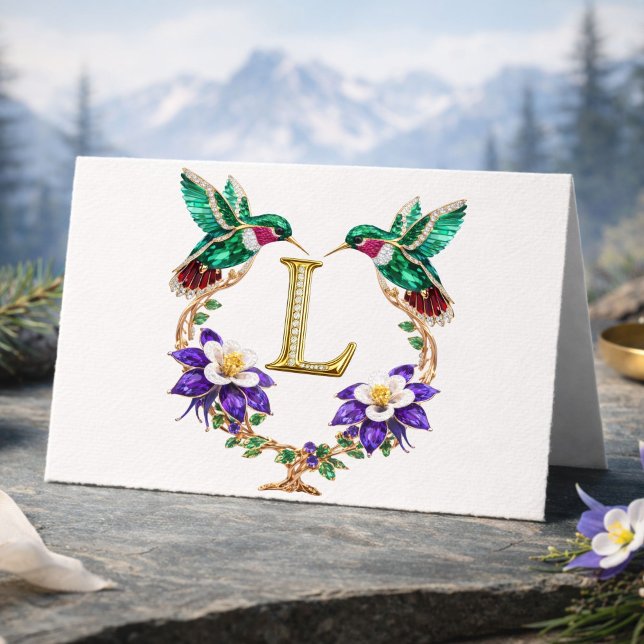 Luxury Jeweled Hummingbird Monogram L Wedding Thank You Card (Creator Uploaded)