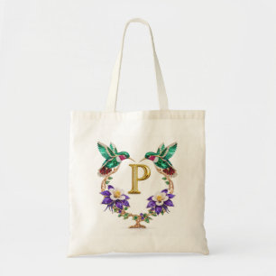 Luxury Jeweled Hummingbird Monogram P Wedding Tote Bag