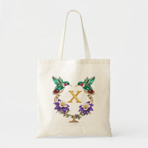 Luxury Jeweled Hummingbird Monogram X Wedding Tote Bag