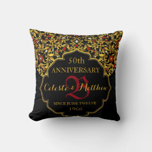 Luxury Jewelled Black Red Gold Wedding Anniversary Cushion