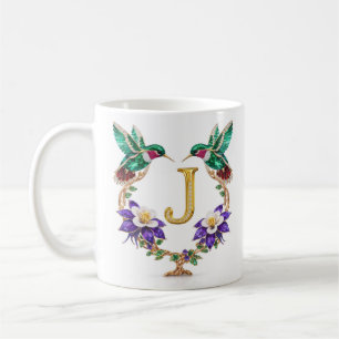 Luxury Jewelled Hummingbird Monogram J Coffee Mug