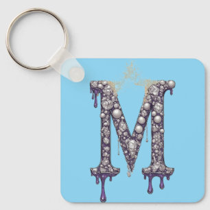 Luxury Jewelled Letter M Monogram With Pearls Key Ring
