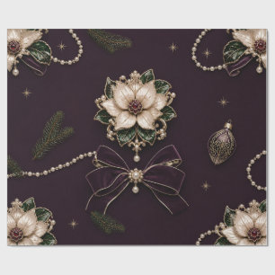 Luxury Jewelled Poinsettia Christmas Plum Wrapping Paper