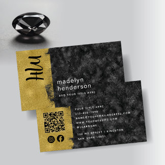 Luxury Jewellery Black Gold QR Code Social Media Business Card