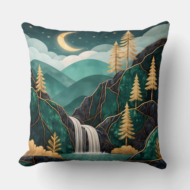Luxury Kintsugi Mountain Waterfall Pillow  (Front)