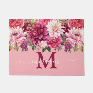 Luxury Kitchen Floor Mat: Bright Pink Flowers Doormat