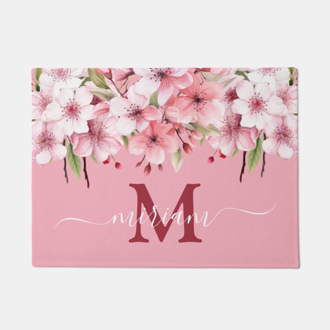 Luxury Kitchen Floor Mat: Cherry Blossoms Flowers Doormat (Front)