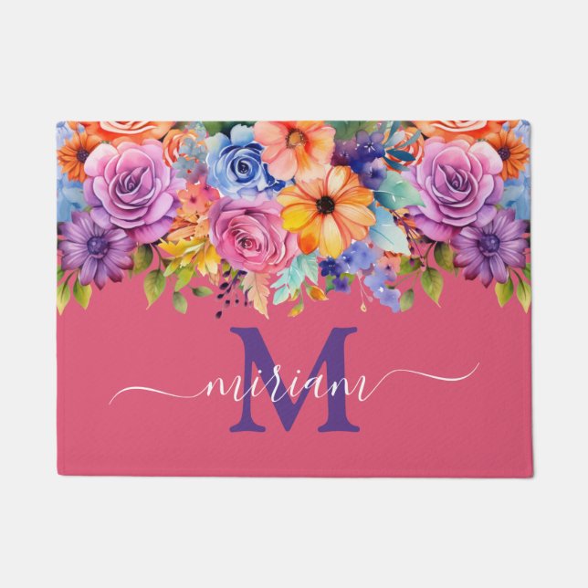 Luxury Kitchen Floor Mat: Spring Flowers Pink Doormat (Front)