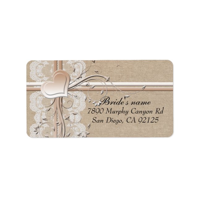 Luxury Lace Heart Burlap Address label (Front)