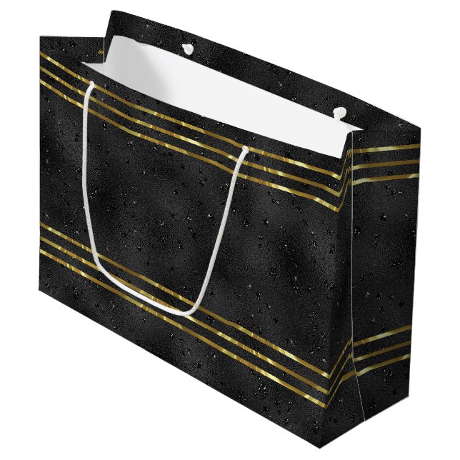Luxury lack monochromatic glam background large gift bag (Front Angled)