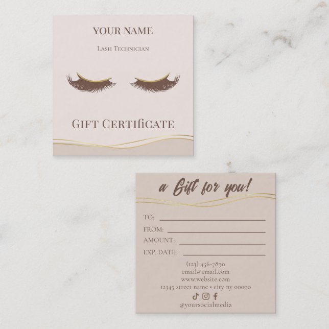 Luxury Lash Technician Gift Certificate Card (Front/Back)