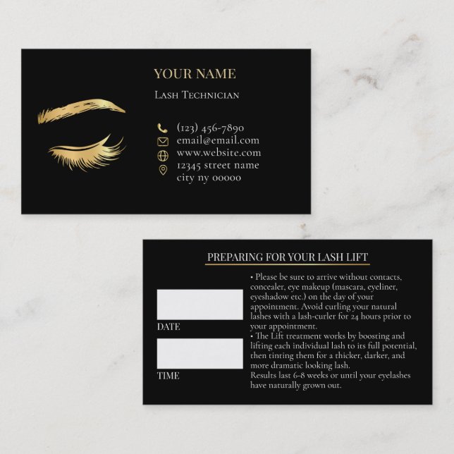Luxury Lashes Before care Appointment Card (Front/Back)