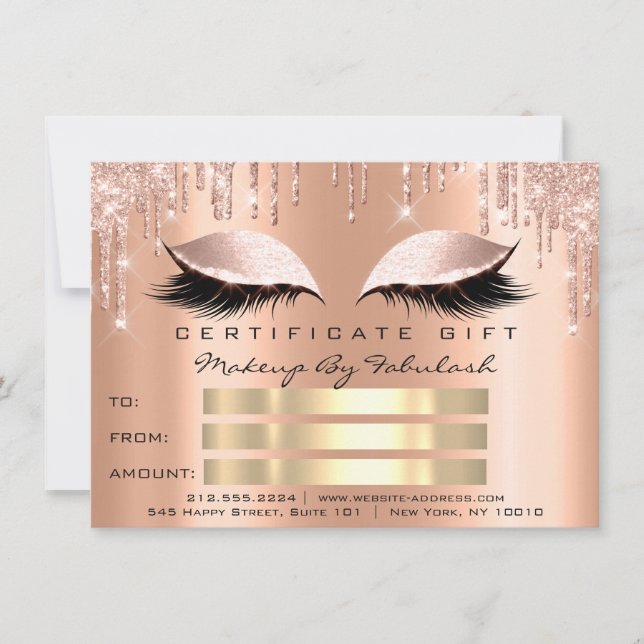 Luxury Lashes Copper Drips Makeup Certificate Gift Invitation (Front)
