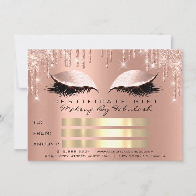 Luxury Lashes Rose Drips Makeup Certificate Gift Invitation (Front)