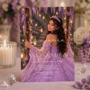 Luxury Lavender Fairy Garden Quinceañera Invitatio Invitation
