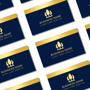 Luxury Lawn Care Navy Blue & Gold Business Card