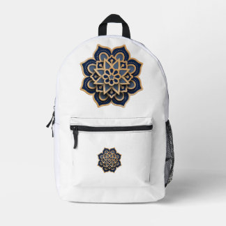 Luxury Layered Mandala Art - Midnight Blue & Gold Printed Backpack