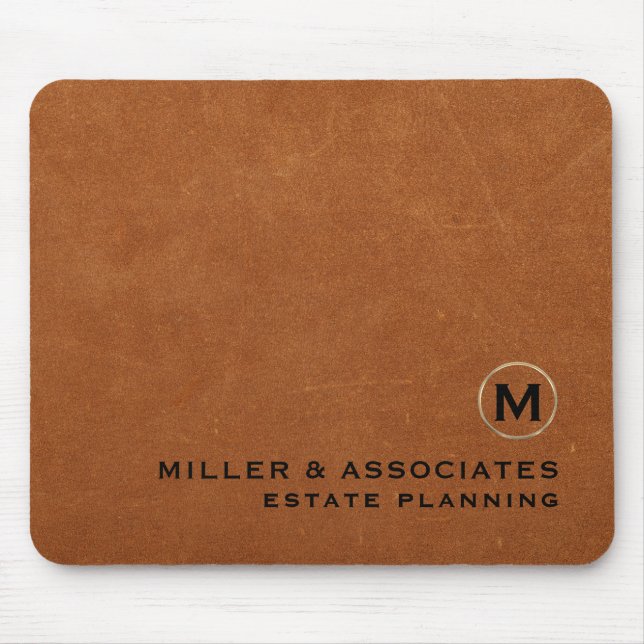 Luxury Leather Print Gold Emblem Company Branded Mouse Pad (Front)