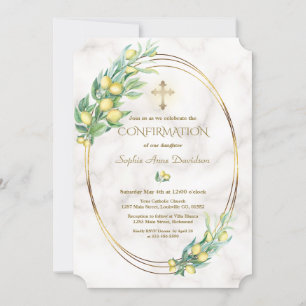 Luxury Lemon Branches Gold Cross Confirmation Invitation