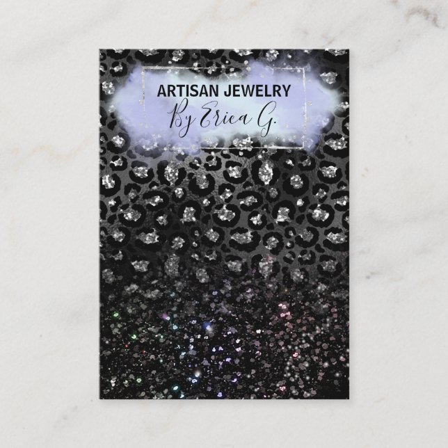 Luxury Leopard Glitter Silver Earring Cards (Front)