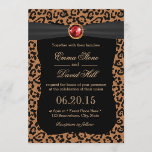 Luxury Leopard Print Ruby Gemstone Wedding Invitation