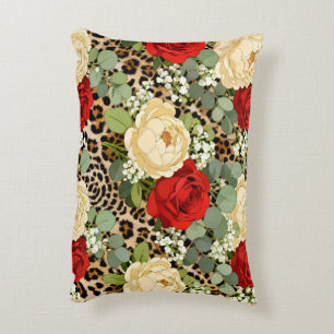 Luxury Leopard & Red Rose Pattern Decorative Cushion