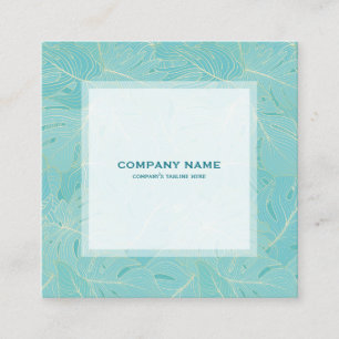 Luxury light blue and white palm leaves pattern square business card