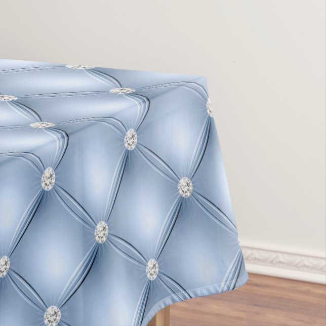 Luxury Light Blue Diamond Tufted Pattern Tablecloth (In Situ)