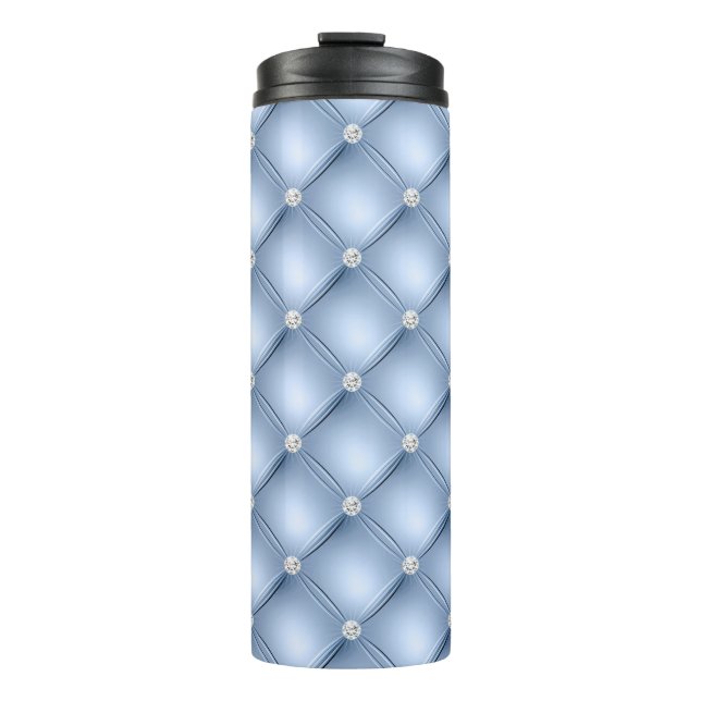 Luxury Light Blue Diamond Tufted Pattern Thermal Tumbler (Front)
