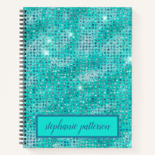 Luxury Light Blue Shimmering Sequins Custom Name Notebook