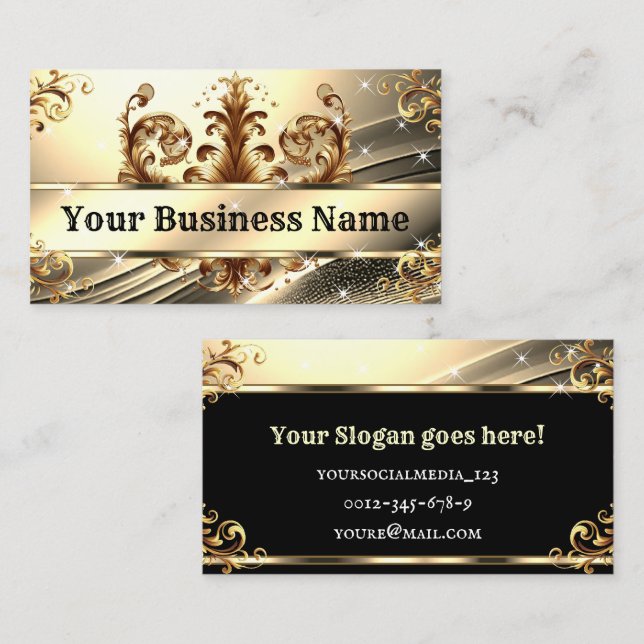 Luxury Light Gold Black Chic Royal Glam Ornaments Business Card (Front/Back)