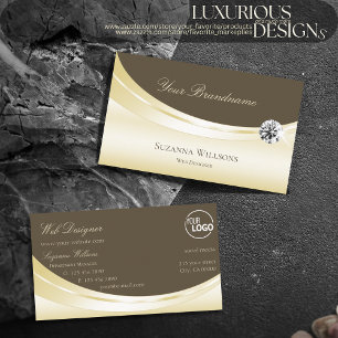 Luxury Light Gold Brown with Logo and Diamond Luxe Business Card