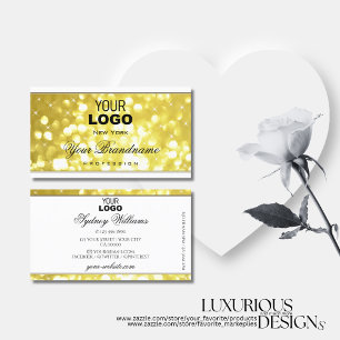 Luxury Light Golden Glitter Stars and Logo White Business Card