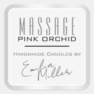 Luxury Light Grey Steel Signature Text Candles Square Sticker