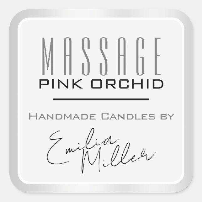 Luxury Light Grey Steel Signature Text Candles Square Sticker (Front)