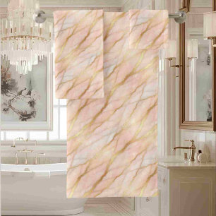 Luxury Light Pink and Gold Marble Bath Towel Set