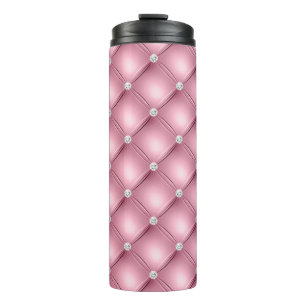 Luxury Light Pink Diamond Tufted Pattern Thermal Tumbler