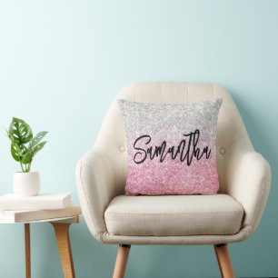Luxury Light Silver Grey Pink Ombre Glitter Cushion