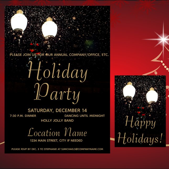 Luxury Lights Black & Gold Corporate Holiday Party Invitation (Creator Uploaded)