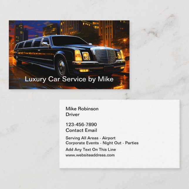 Luxury Limo Taxi Transportation Driver Business Card (Front/Back)