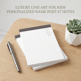 Luxury Line Art Fox Kids Personalised Name Post-it Notes