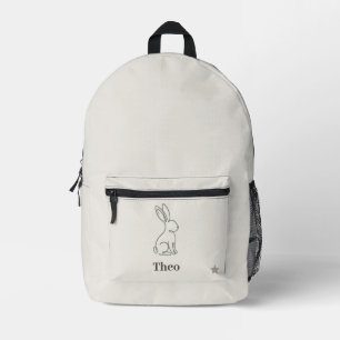Luxury Line Art Rabbit Kids Personalised Name Printed Backpack